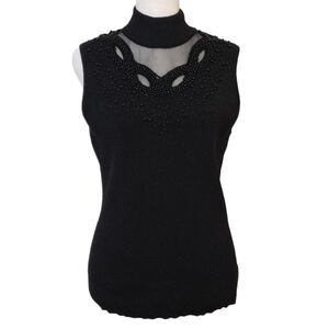 Cable & Gauge Black Metallic Top Sleeveless Silk Blend Beaded Size L